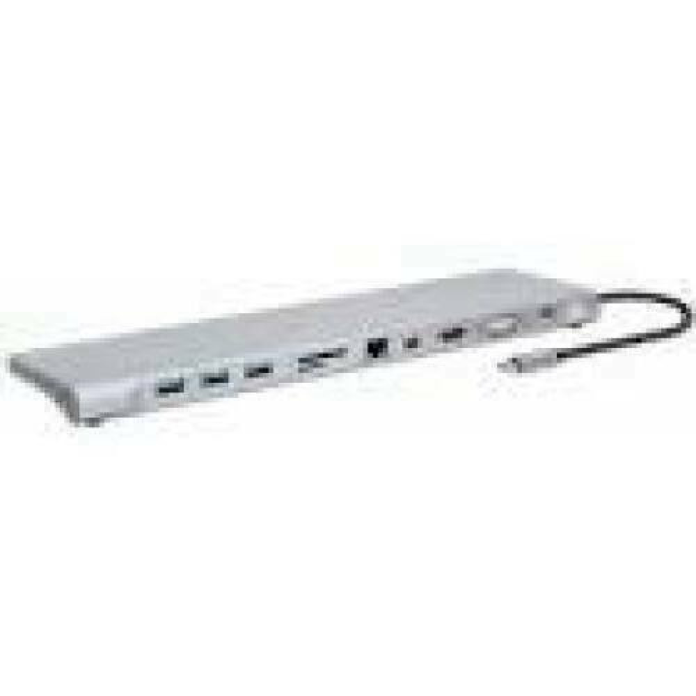 MANHATTAN USB-C PD 11-in-1 Triple-Monitor Docking Station with MST HDMI Mini DP VGA 4K30Hz 3x USB-A PD RJ45 Card Reader 3.5mm Audio