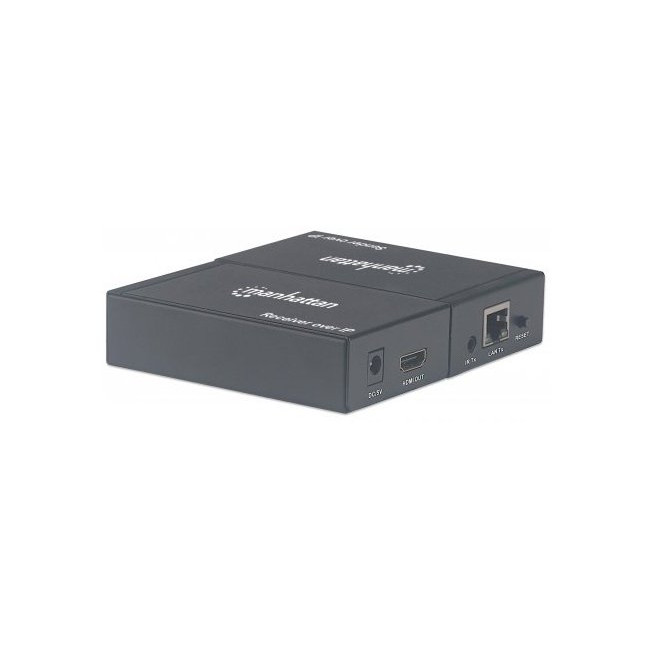 MANHATTAN 1080p HDMI over IP Extender Kit Extends 1080p Signal up to 120m with a Switch and Single Ethernet Cable IR Support Black