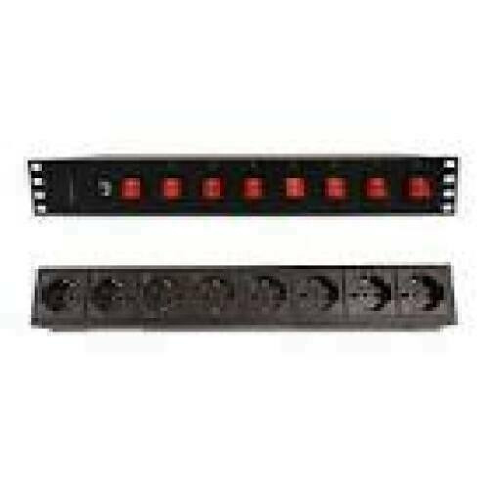 TECHLY 8 ways 19inch Rack Power Strip with 8 ON/OFF Switches 1.5U