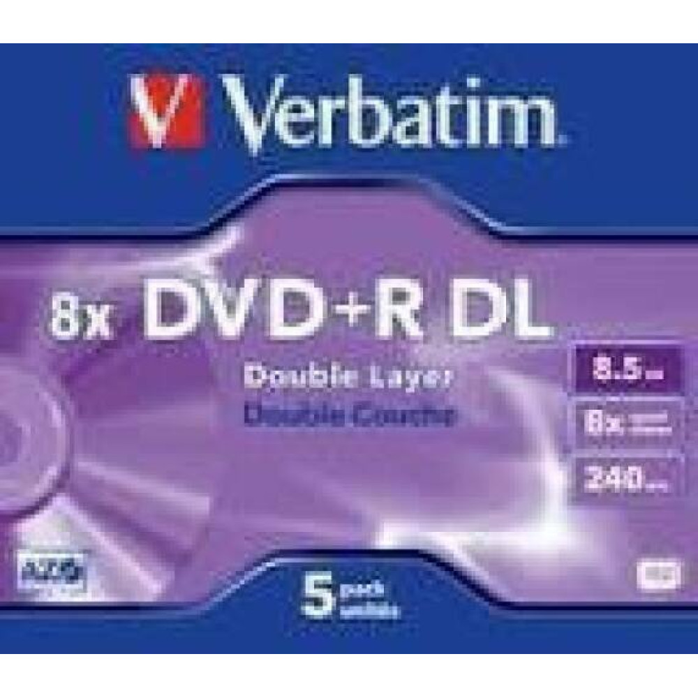 VERBATIM dual layer DVD+R 240 min. 9.4GB 8x 5-pack scratch resistant surface jewelcase