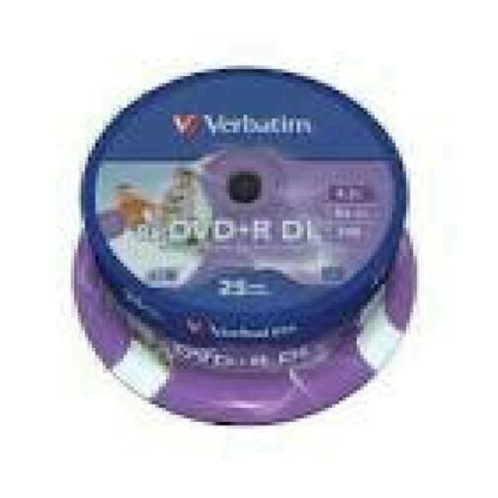 VERBATIM inkjet printable DVD+R 8.5GB 8x 25-pack spindle Dual Layer DataLife Plus, white fullsize surface