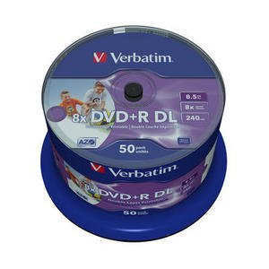 VERBATIM 50xDVD+R double layer 8.5GB 8x Spindel wide inkjet printable surface