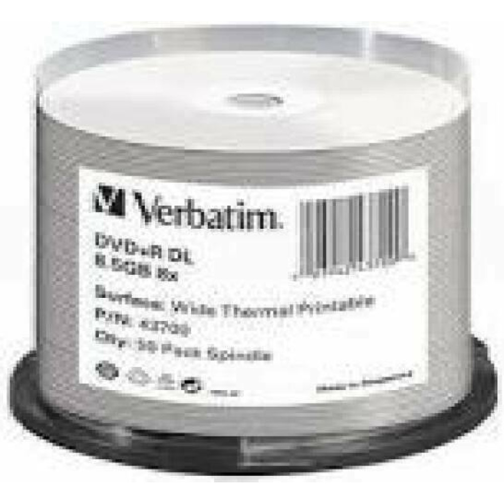 VERBATIM DVD R DOUBLE LAYER 8.5GB 8X WIDE THERMAL PRINTABLE Spindle 50