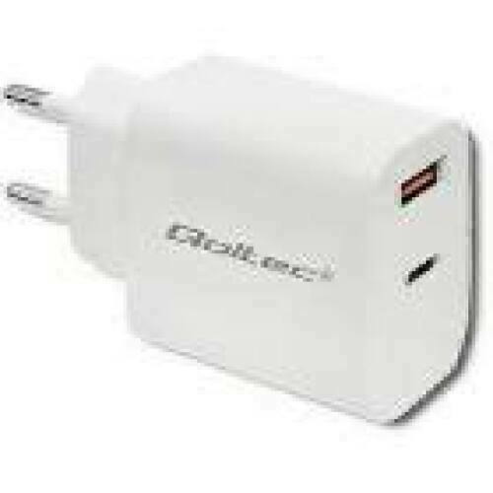 QOLTEC 51714 Charger 18W 5-12V 1.5-3A USB type C PD USB QC 3.0 White