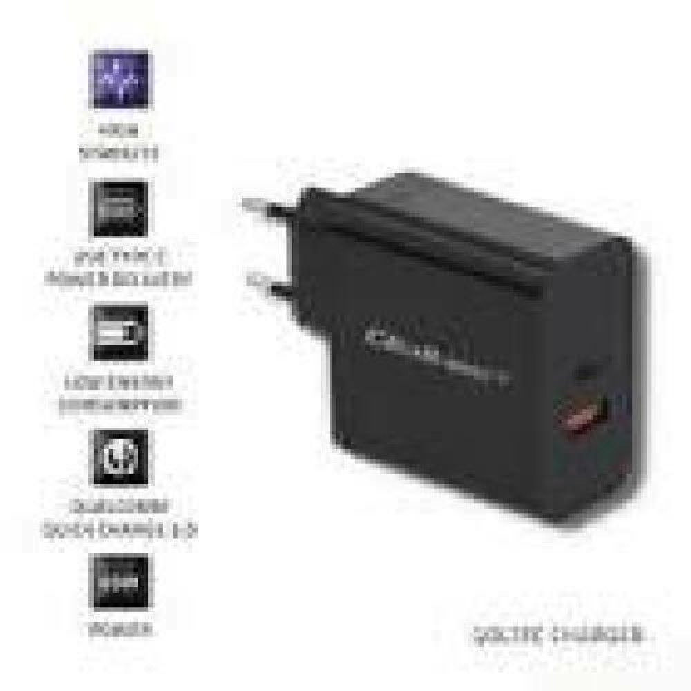 QOLTEC 51716 Charger 63W 5-20V 1.5-3A USB type C PD USB QC 3.0 Black
