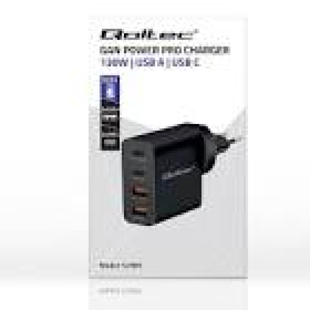 QOLTEC 52383 GaN POWER PRO charger 2xUSB-C 2xUSB 130W 5-20V 1.5-5A PD Black