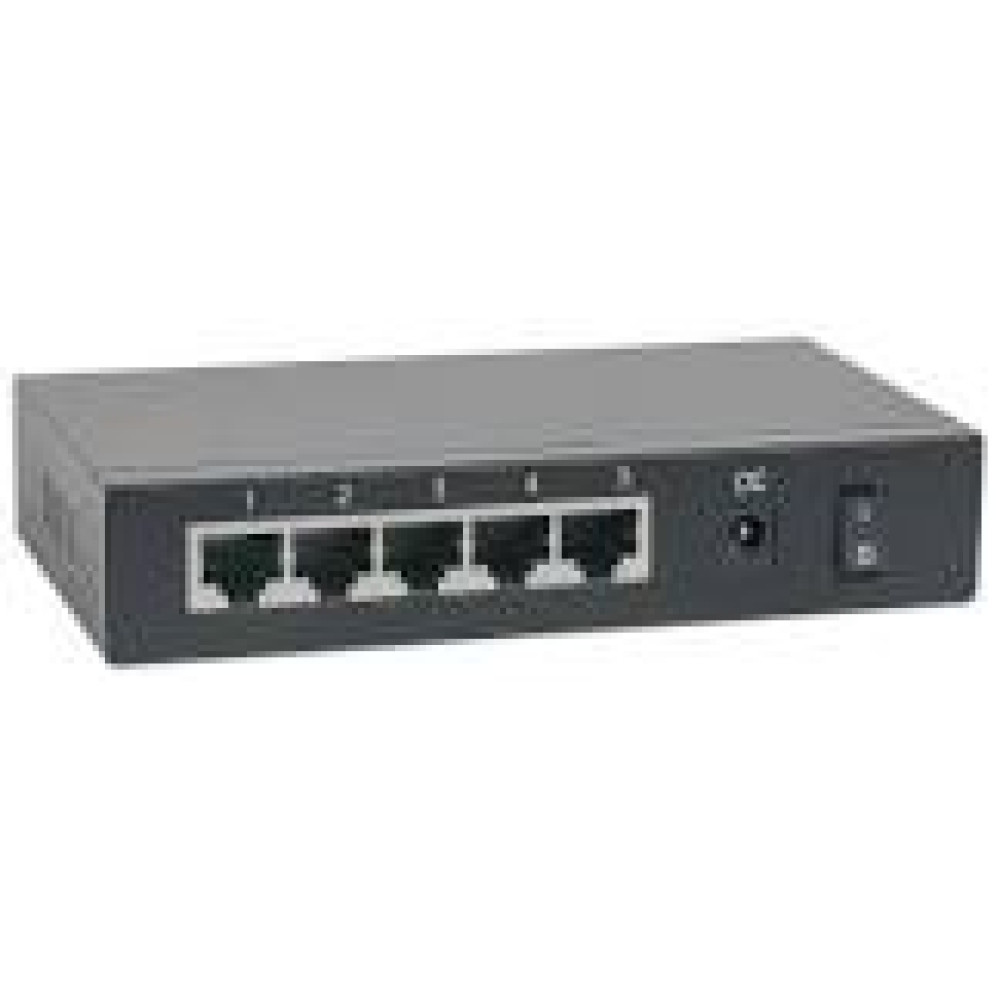 INTELLINET 5-Port PoE+ Gigabit Switch Desktop PoE Passthrough 4xPSE PoE ports 1xPD PoE port IEEE 802.3at/af Power-over-Ethernet