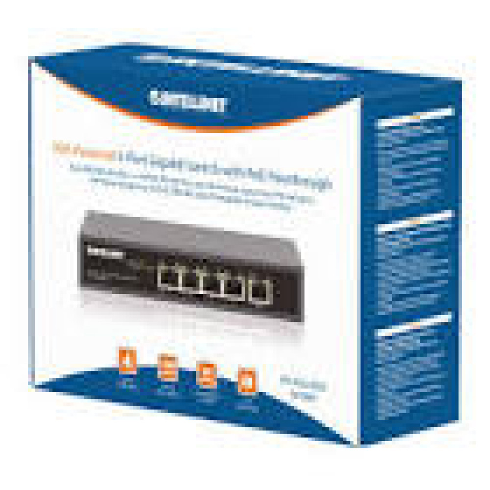 INTELLINET 5-Port PoE+ Gigabit Switch Desktop PoE Passthrough 4xPSE PoE ports 1xPD PoE port IEEE 802.3at/af Power-over-Ethernet