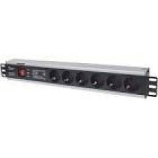 INTELLINET 19inch Power Strip 6-way German layout with Surge Protection 3m Power Cord 1.5U