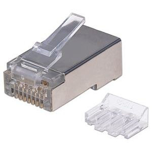 INTELLINET Cat6a RJ45 Modular Plugs STP 3-prong for solid and stranded wire 70 plugs in jar transparent