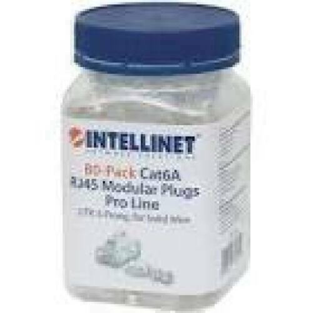 INTELLINET Cat6a RJ45 Modular Plugs UTP 3-prong for solid wire 80 plugs in jar