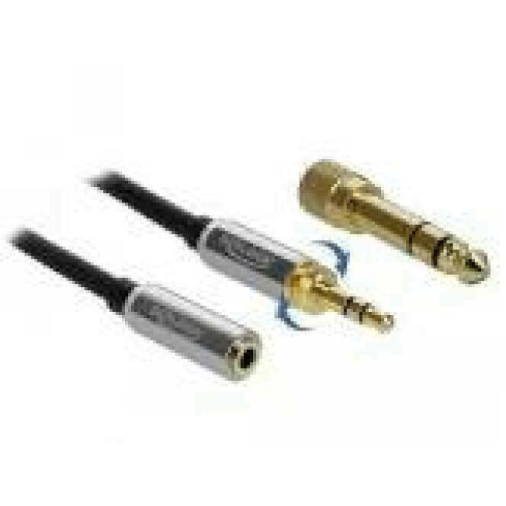 DELOCK Stereo Jack Extension Cable 3.5 mm 3 pin male to female with 6.35 mm screw adapter 1 m