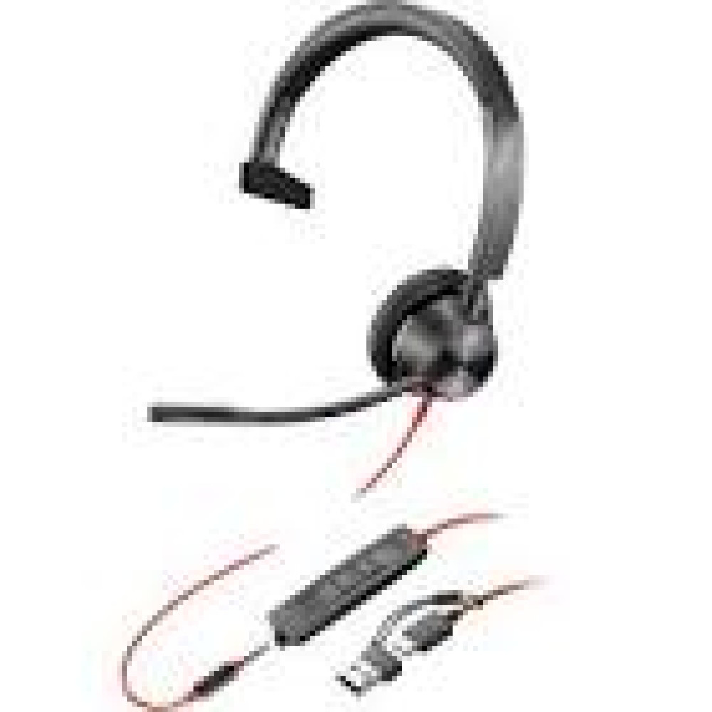 HP Poly Blackwire 3315 Monaural USB-C Headset +3.5mm Plug +USB-C/A Adapter
