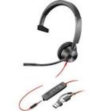 HP Poly Blackwire 3315 Monaural USB-C Headset +3.5mm Plug +USB-C/A Adapter