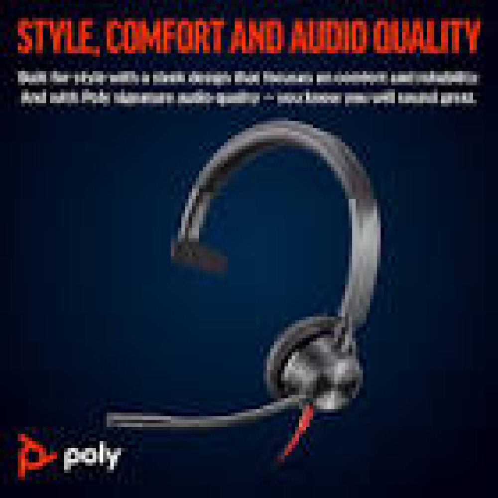 HP Poly Blackwire 3315 Monaural USB-C Headset +3.5mm Plug +USB-C/A Adapter