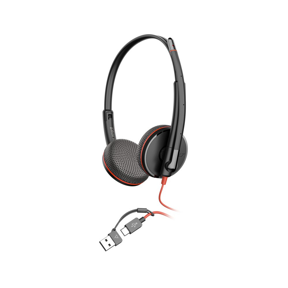 HP Poly Blackwire 3225 Stereo USB-C Headset +3.5mm Plug +USB-C/A Adapter