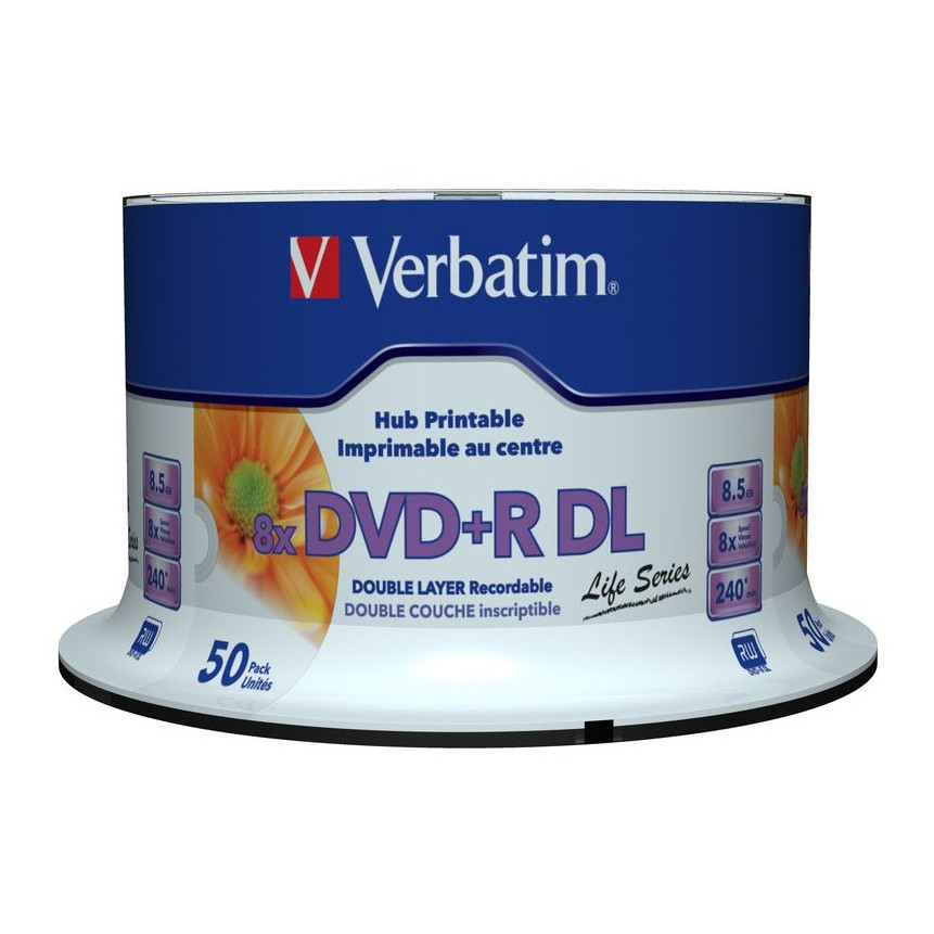 VERBATIM 97693 DVD+R DL Verbatim spindle 50-pack 8.5GB 8x WIDE PRINTABLE SURFACE