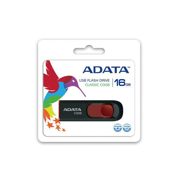 ADATA 16GB USB Stick C008 Slider USB 2.0 black red