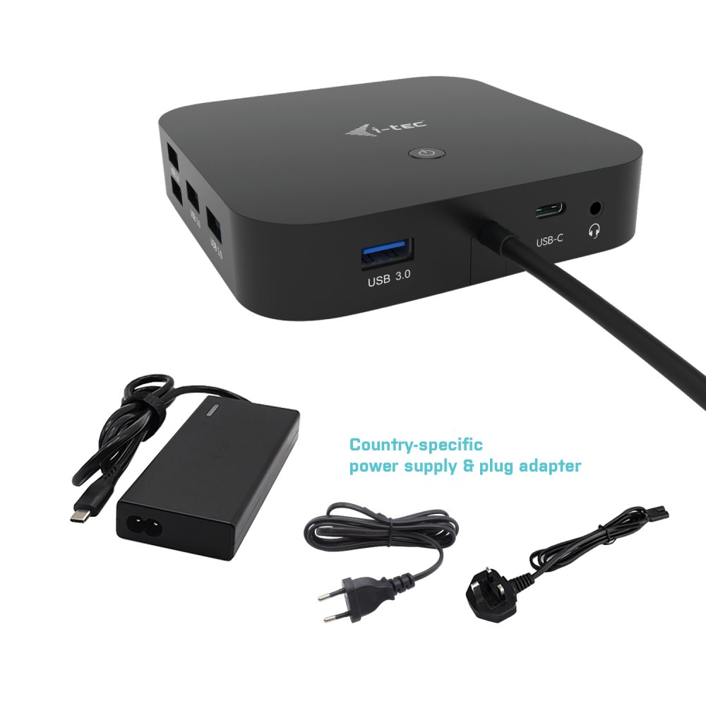 I-TEC USB-C Dual Display MST DS 1xDP 1xHDMI 1xGLAN 3xUSB 3.0 2xUSB 2.0 1xUSB-C-Datei 1xAudio/Mic Jack 1x65W USB-C PD+Charger 77W
