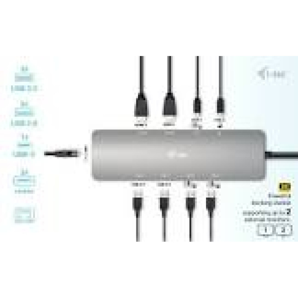 I-TEC USB-C Metal Nano Dock 2x HDMI 1x USB-C Video 1x GLAN 1x Audio/Mic 1xSD/microSD 1x USB 3.2 3x USB-C 3.2 Gen2 2x USB 2.0 PD140W