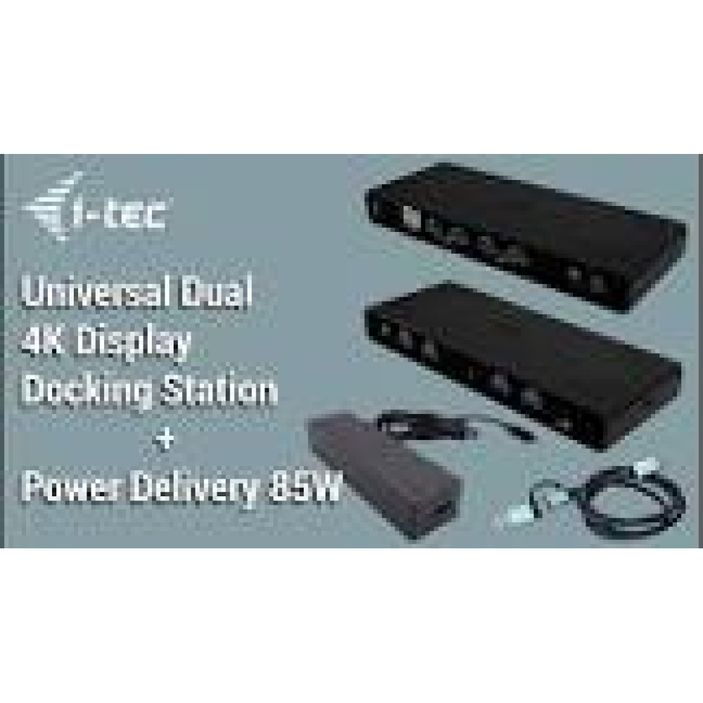 I-TEC Universal Dual 4K Display Docking Station PD 85W + USB-C Charger 100W