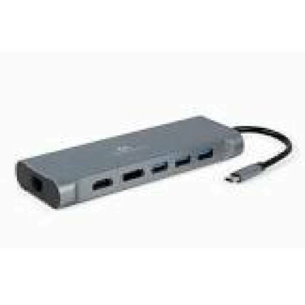 GEMBIRD A-CM-COMBO8-01 USB Type C 8in1 multi port adapter Hub 3.0 HDMI DisplayPort VGA PD card reader LAN stereo