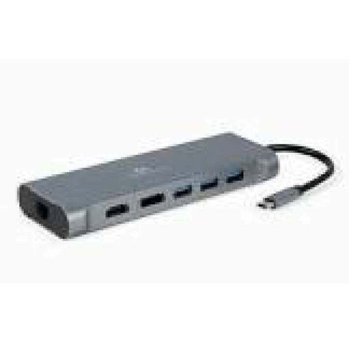 GEMBIRD A-CM-COMBO8-01 USB Type C 8in1 multi port adapter Hub 3.0 HDMI DisplayPort VGA PD card reader LAN stereo