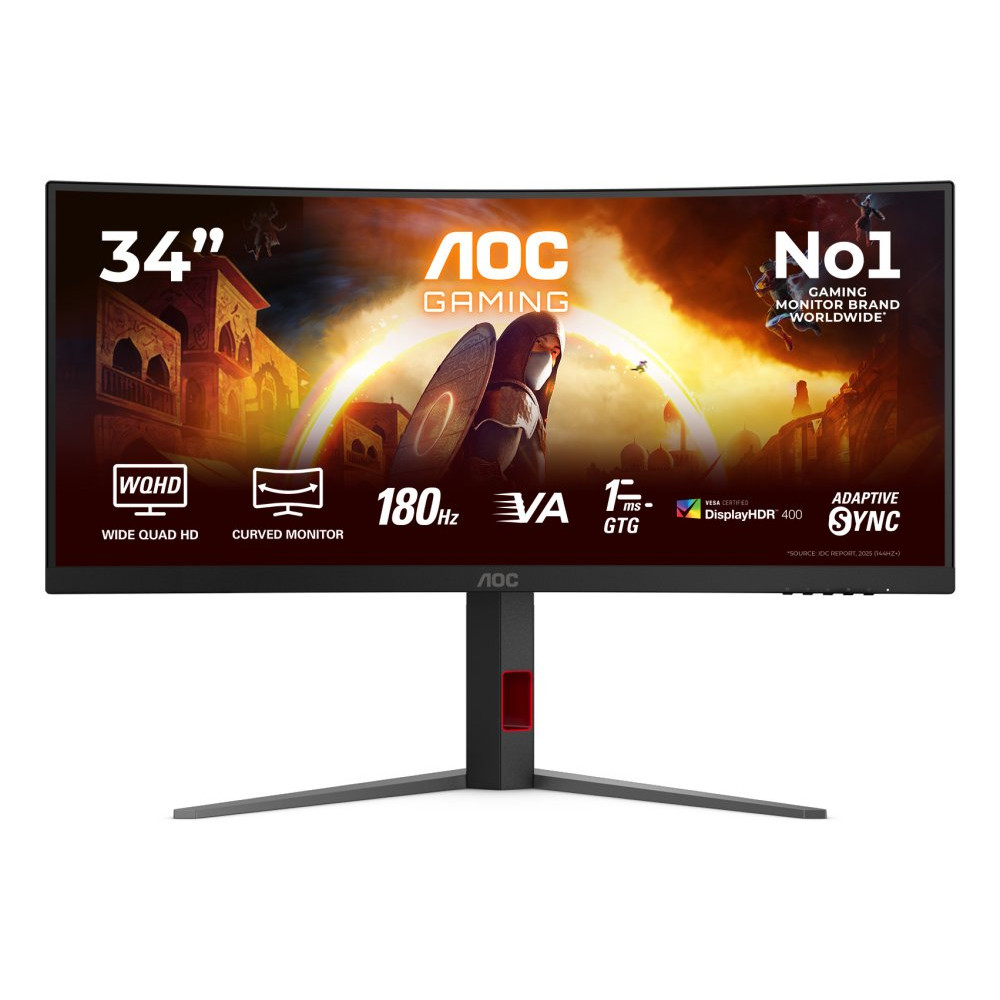 AOC CU34G4CA 34inch 3440x1440 Fast VA Flat H/A 130 MM AOC G4 21:9 1500R WQHD 180Hz FastVA 1ms GtG HDR400 HAS USBC 90W USB HUB