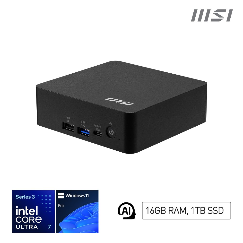 MSI Cubi NUC AI+ 3MG-003EU Intel Core Ultra 7 355 16GB 1TB SSD W11P Black