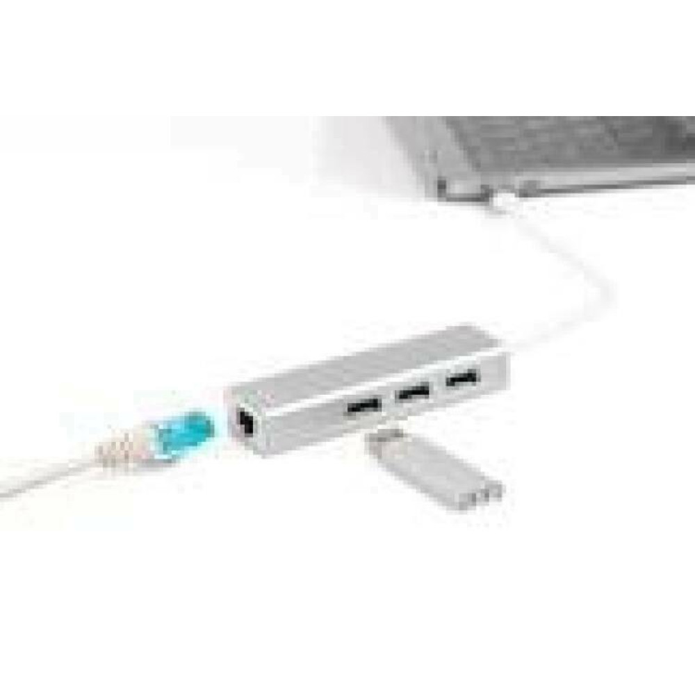 DIGITUS 3 Port USB 3.0 Type C Hub with Gigabit Ethernet 3xUSB A/F 1xUSB C/M 1xRJ45 LAN Supports Windows and Mac OS