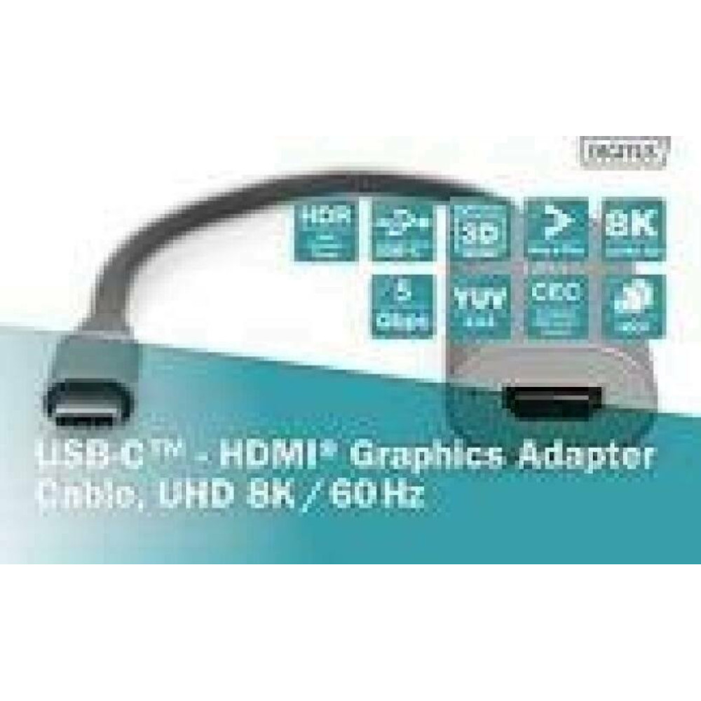 DIGITUS USB-C - HDMI Adapter 20cm 8K/60Hz silver aluminum housing