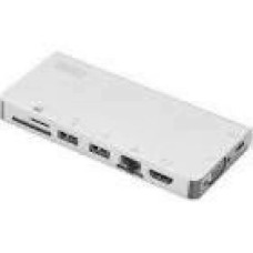 DIGITUS USB Multiport Travel Dock 8-Port 4K HDMI VGA 2x USB-C 2x USB3.0 RJ45 MicroSD SD/MMC silver