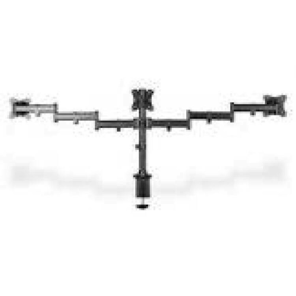 DIGITUS Universal Tripple Monitor Stand with clamping assembly Triple Monitor Desk clamp mount black 90ø Swivel 45 Tilt rotate 360