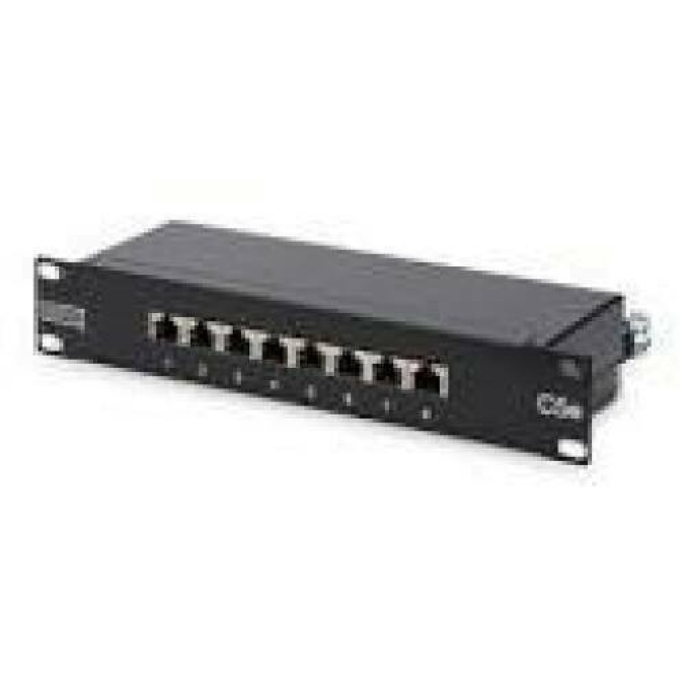 DIGITUS CAT 6A Class EA Patch Panel shielded 1U 24-port RJ45 incl.dust cover 8P8C black RAL 9005 483 mm 19inch /482.6x44x109 mm