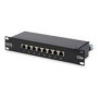 DIGITUS CAT 6A Class EA Patch Panel shielded 1U 24-port RJ45 incl.dust cover 8P8C black RAL 9005 483 mm 19inch /482.6x44x109 mm