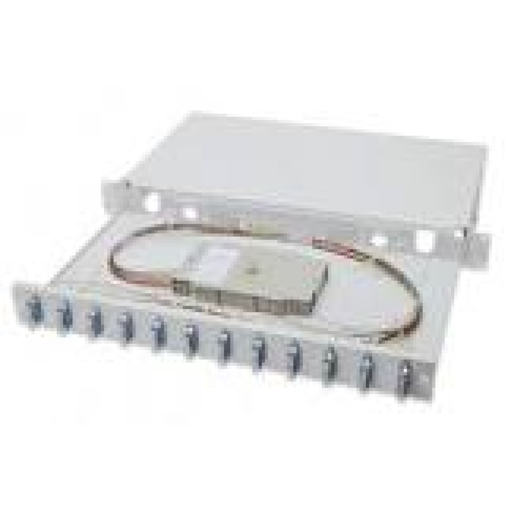 DIGITUS Fiber optic switch / FO patch panel with equipment 19inch 1U 24x SC APC dx OS2 pigtails tray adapters grey