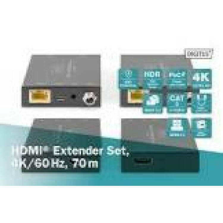 DIGITUS HDMI 2.0 Extender Set 70m 4K/60Hz 18Gbps HDCP 2.2 HDR PoC