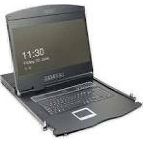 DIGITUS modularized 48.3cm 19inch TFT console with 16 port KVM US keyboard RAL 9005 black color