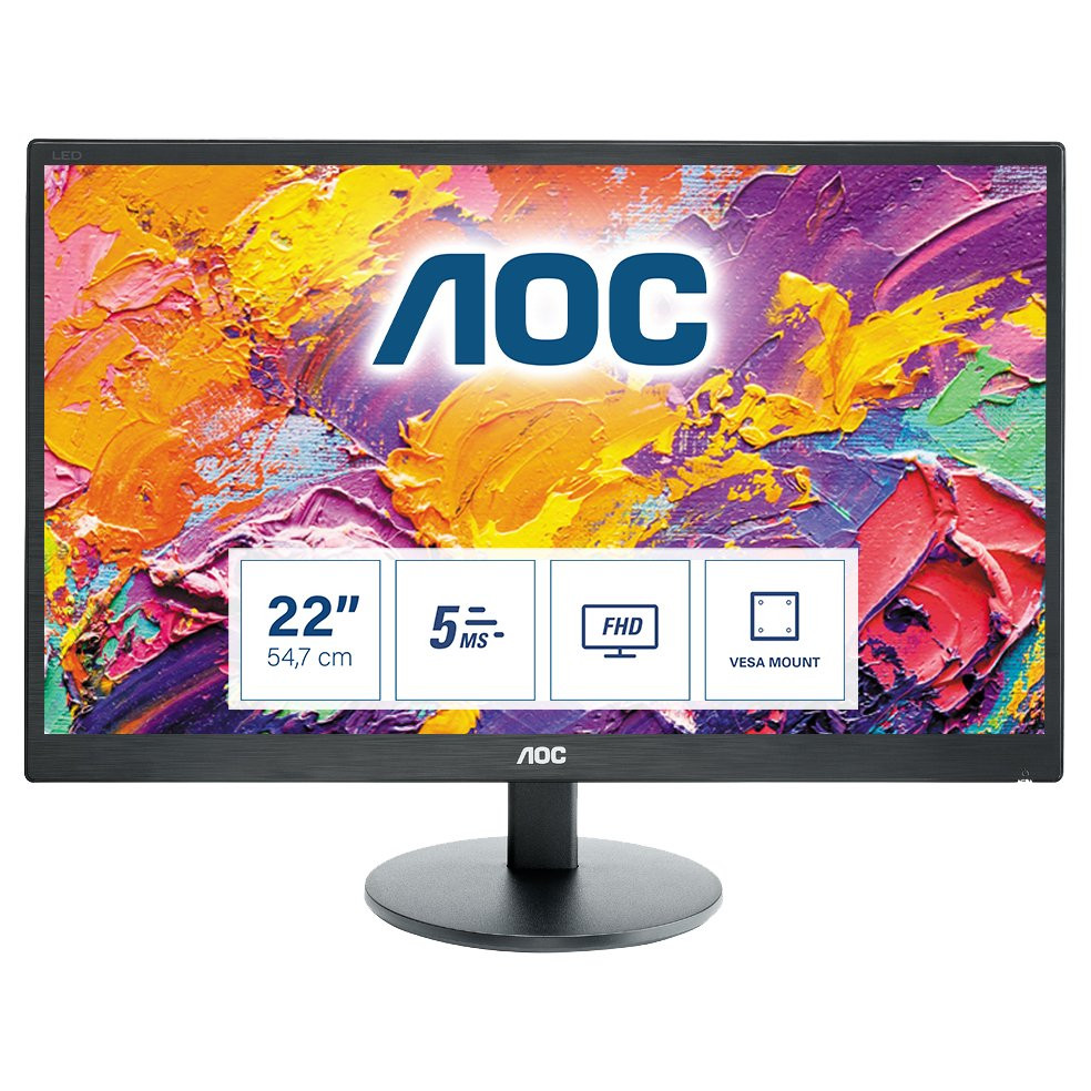 AOC E2270SWN 21.5inch Wide LED 1920x1080 16:9 200cd/m2 20Mio:1 5ms D-SUB Energy Star 6 Eco Mode VESA 100mm
