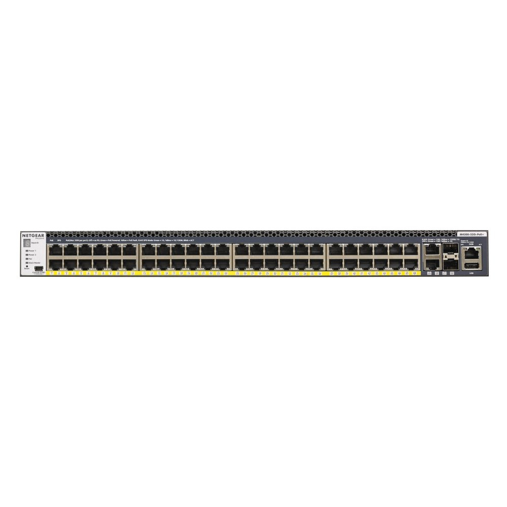 NETGEAR M4300-52G-PoE+ 1000W PSU Stackable Managed Switch with 48x1G PoE+ and 4x10G incl. 2x10GBASE-T and 2xSFP+ Layer 3