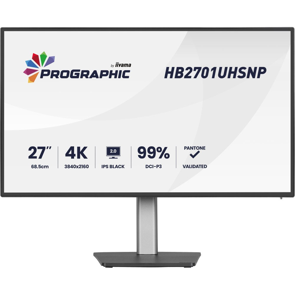 IIYAMA HB2701UHSNP-B1 27inch IPS BLACK 2.0 panel 3840x2160 UHD DCI-P3 99perc Pantone Certified Delta E<2 USB-C Dock LAN/96W PD/DP