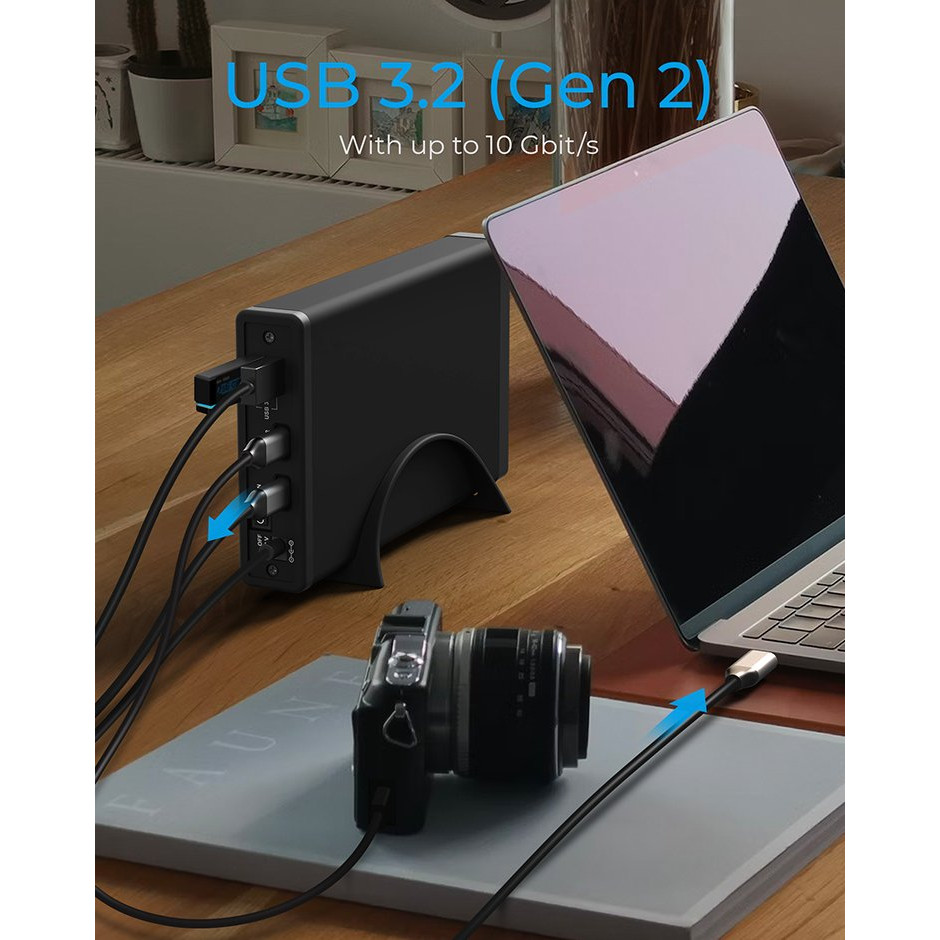 ICY BOX IB-382H-C31 External Enclosure for 3.5inch or 2.5inch HDD/SSD with USB 3.2 Gen 2 Type-C interface and USB Hub