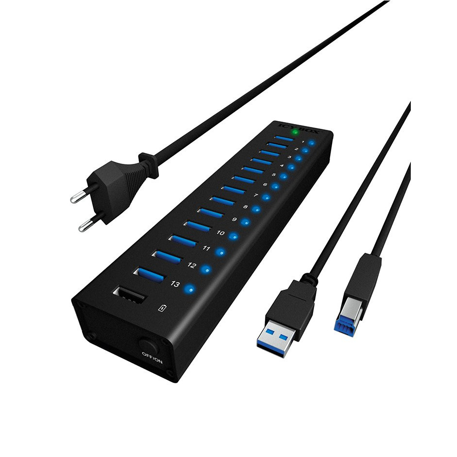 ICY BOX IB-AC6113 13x Port USB 3.0 Hub with USB charge port Black