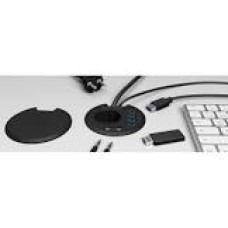 ICY BOX Table Hub 4x USB 3.0 Type-A with Audio in-/output and Schuko Socket CEE 7/3 diameter 80mm Black