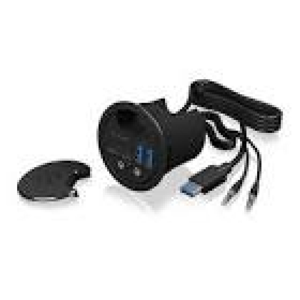 ICY BOX Table Hub 2x USB 3.0 Type-A with Audio in-/output Cardreader 1x Type-C and Schuko Socket CEE 7/3 diameter 80mm Black