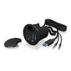 ICY BOX Table Hub 2x USB 3.0 Type-A with Audio in-/output Cardreader 1x Type-C and Schuko Socket CEE 7/3 diameter 80mm Black
