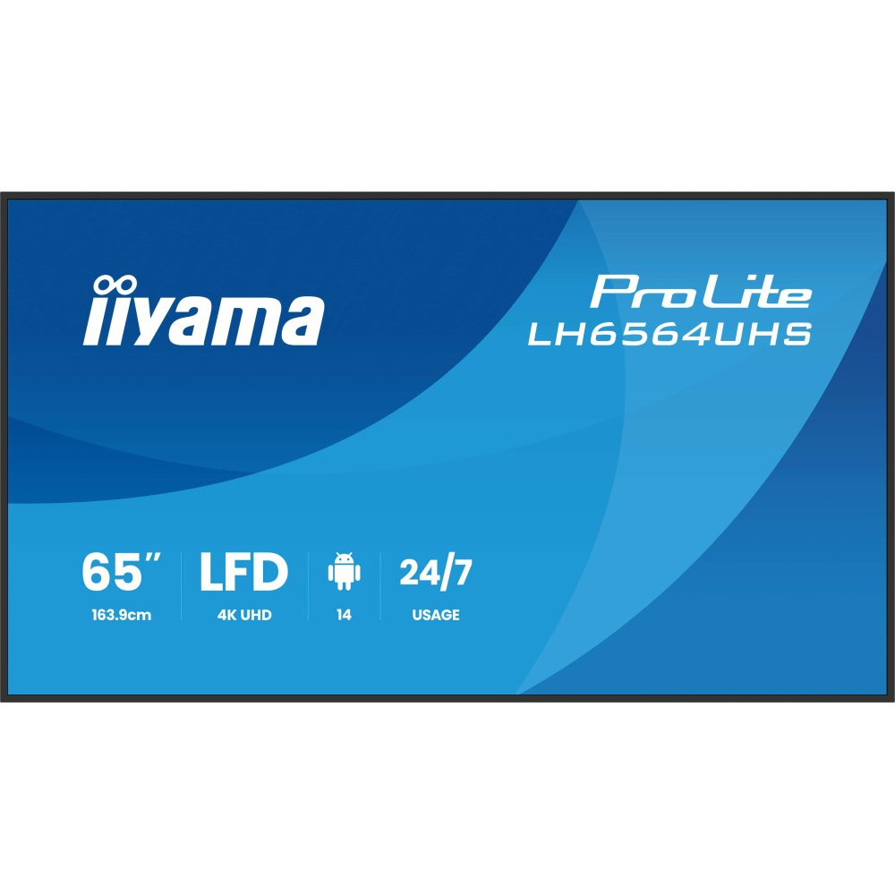 IIYAMA LH6564UHS-B1AG 65inch 3840x2160 UHD VA DLED panel Haze 25percent 500cd/m2 Landscape and Portrait Speakers 2x 10W 2x HDMIx 1x