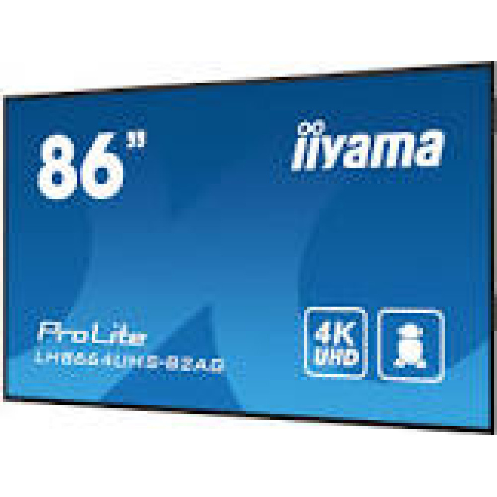 IIYAMA LH8664UHS-B2AG 86inch 3840x2160 UHD IPS panel Haze 25perc 500cd/m2 Landscape and Portrait Speakers 2x10W 3xHDMI USB 2.0