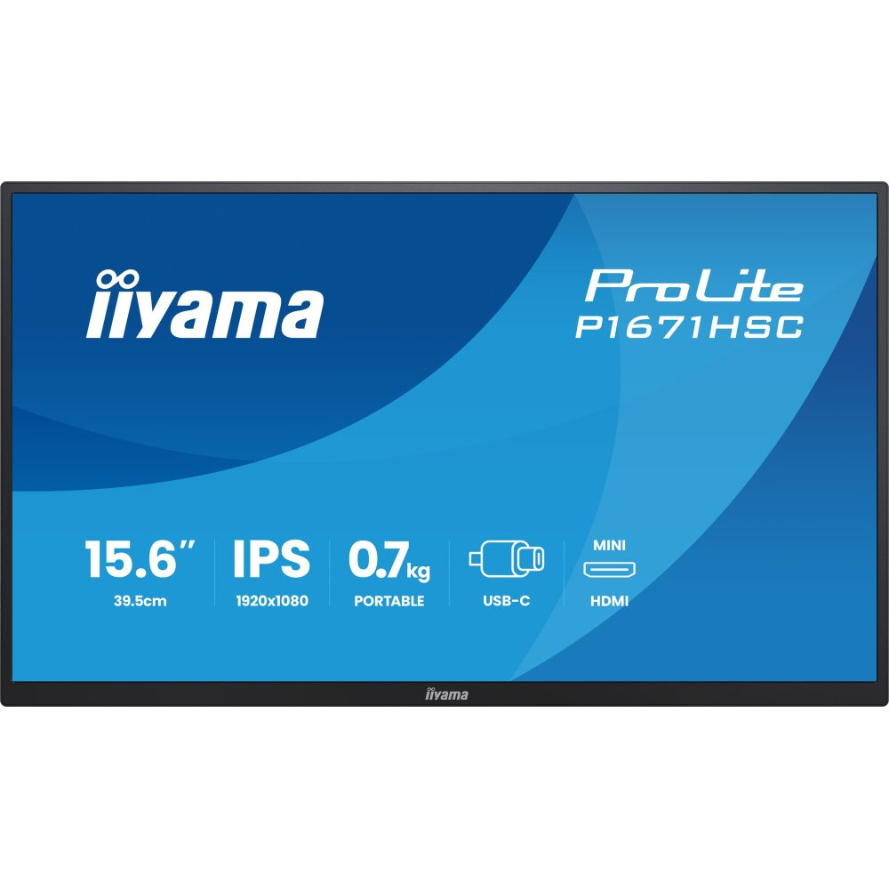 IIYAMA P1671HSC-B1 Portable 15.6inch IPS FHD 250cd/m2 2xUSB-C mHDMI Speakers leather cover/stand