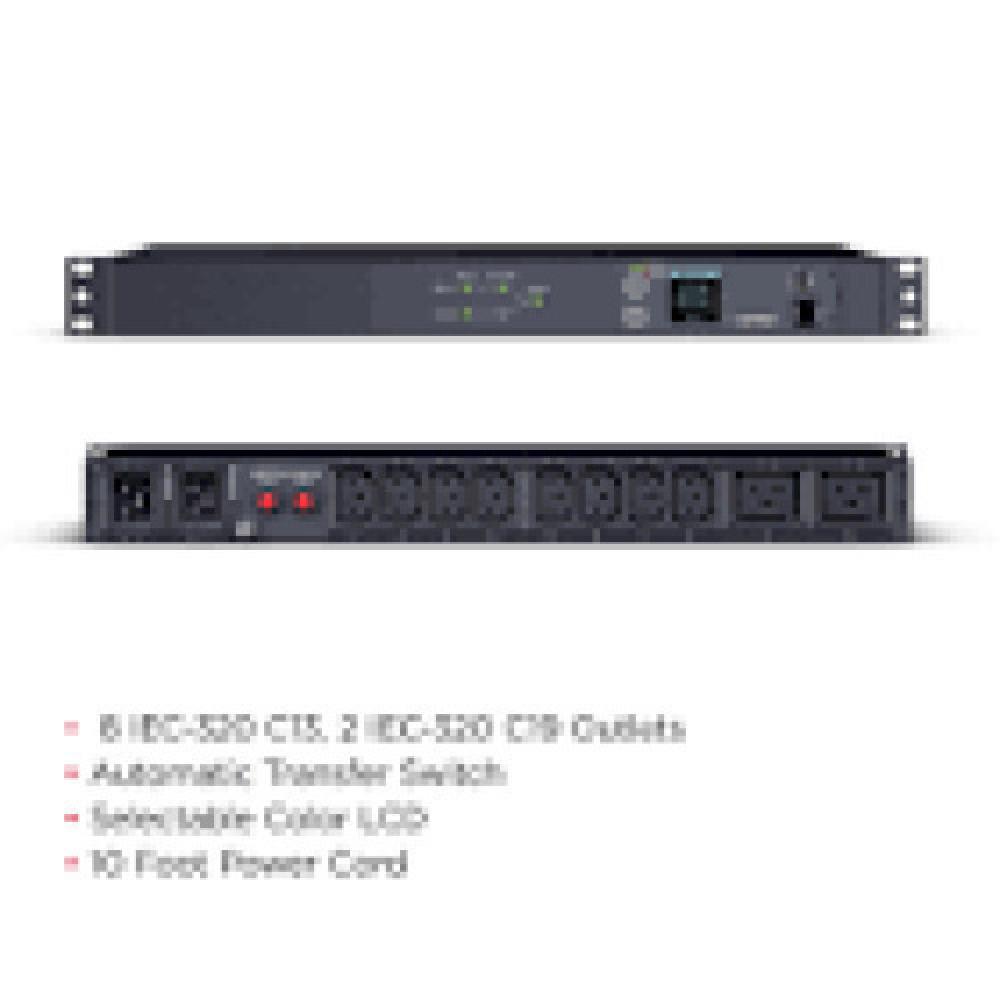 CYBERPOWER PDU24005 Metered ATS PDU 230V/20A 1U 8x IEC-320 2x IEC C19 Outlets serial Port PowerPanel Center Software